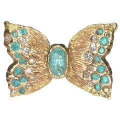 Leto Lama Paraibas Neon Blue Butterfly Cocktail Ring with Diamonds 18 Ct Gold