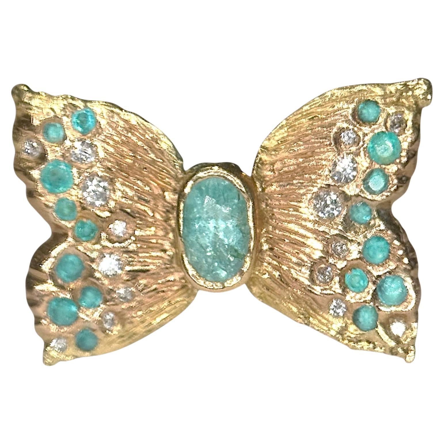 Leto Lama Paraibas Neon Blue Butterfly Cocktail Ring with Diamonds 18 Ct Gold