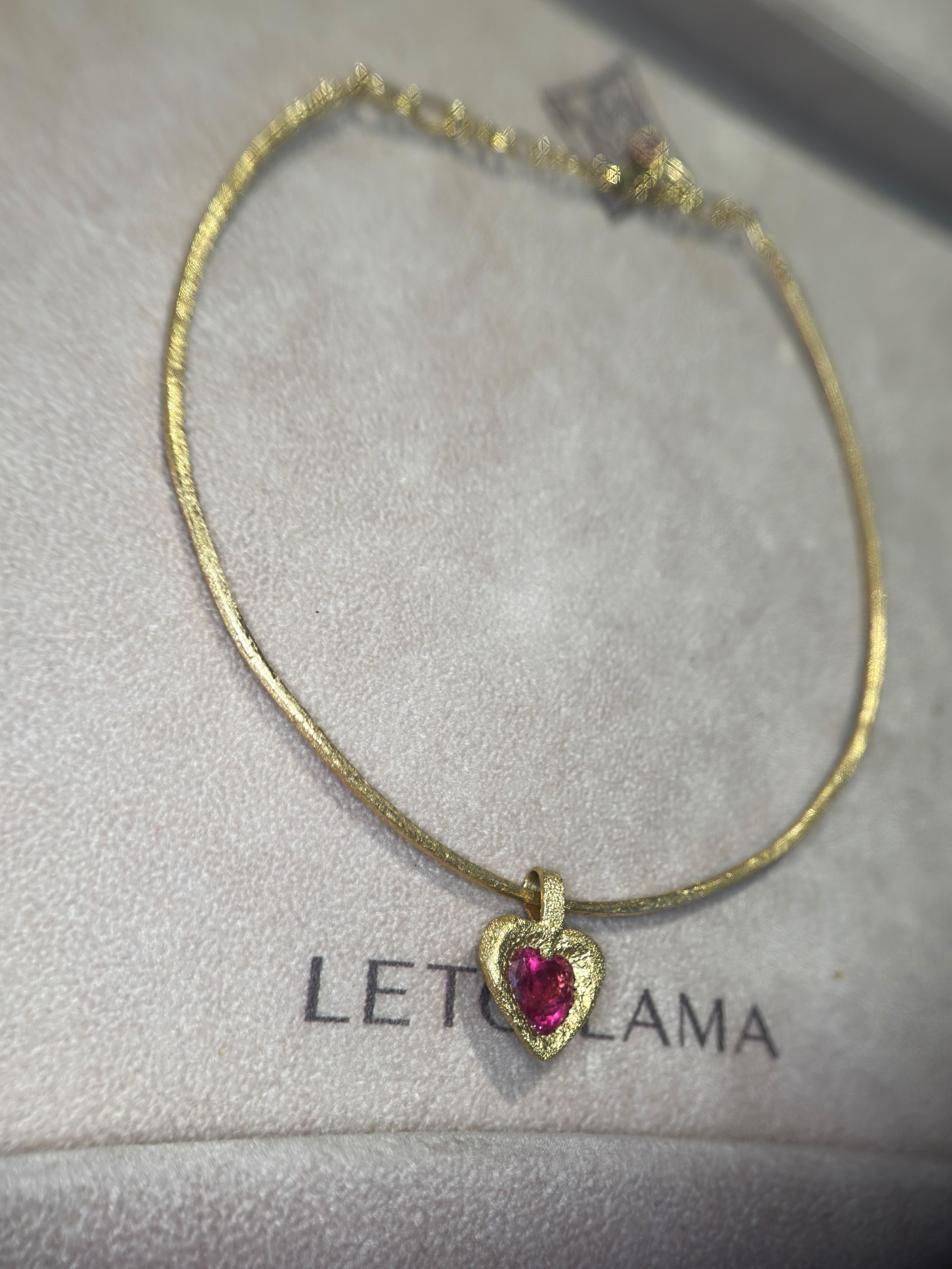 Leto Lama Collier pendentif cœur rose rouge 3,3 carats Rubellite or 18 carats moderne en vente 4