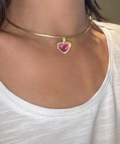 Leto Lama Red Pink Heart Pendant Necklace 3.3 cts Rubellite 18 Ct Gold Modern
