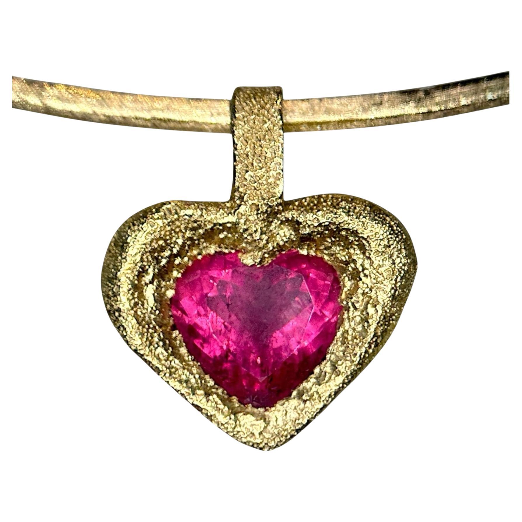 Leto Lama Collier pendentif cœur rose rouge 3,3 carats Rubellite or 18 carats moderne