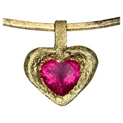 Leto Lama Red Pink Heart Pendant Necklace 3.3 cts Rubellite 18 Ct Gold Modern