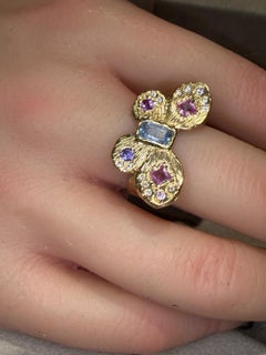 Leto Lama Pastel Butterfly Queen Sapphires and Diamonds Cocktail Ring 18 Ct Gold