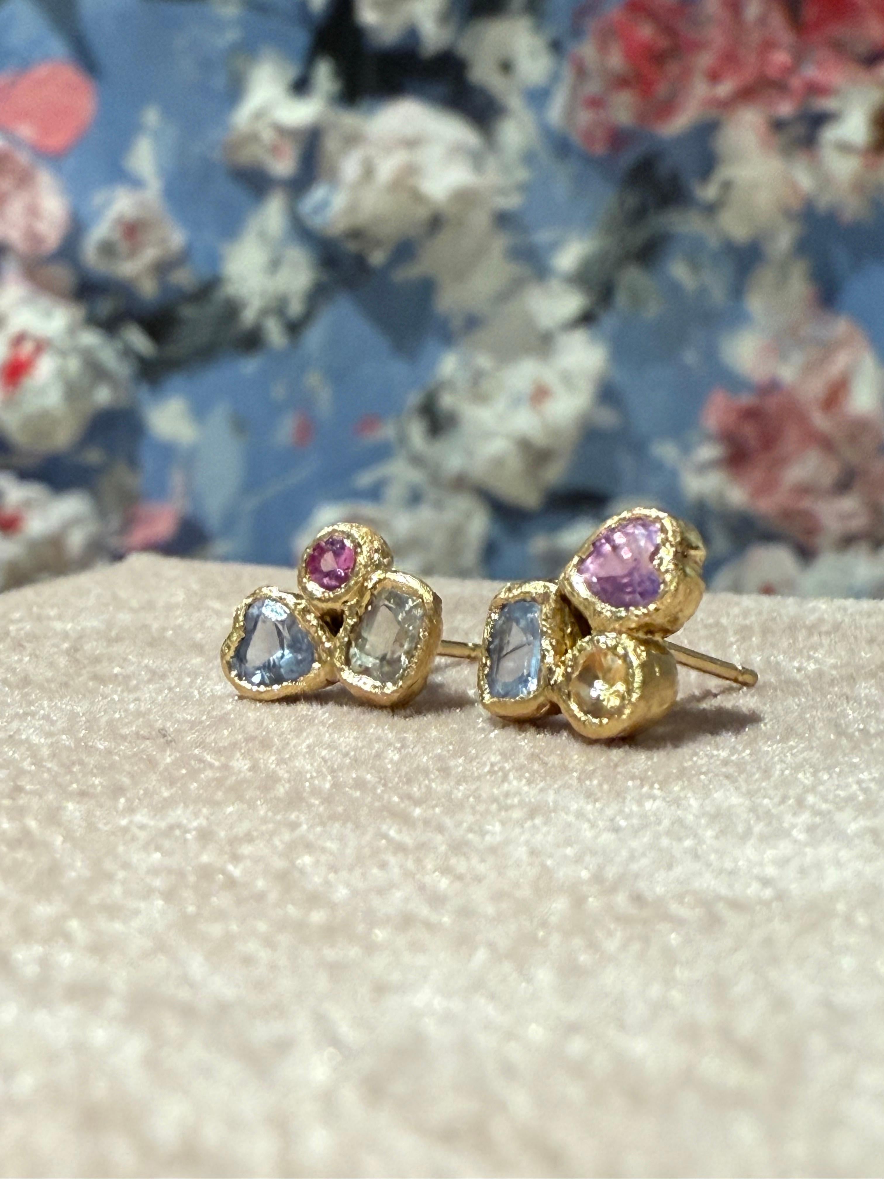 Modernist Leto Lama Puzzle - Abstract Art 18 Ct Gold Geometric Sapphire Love Studs