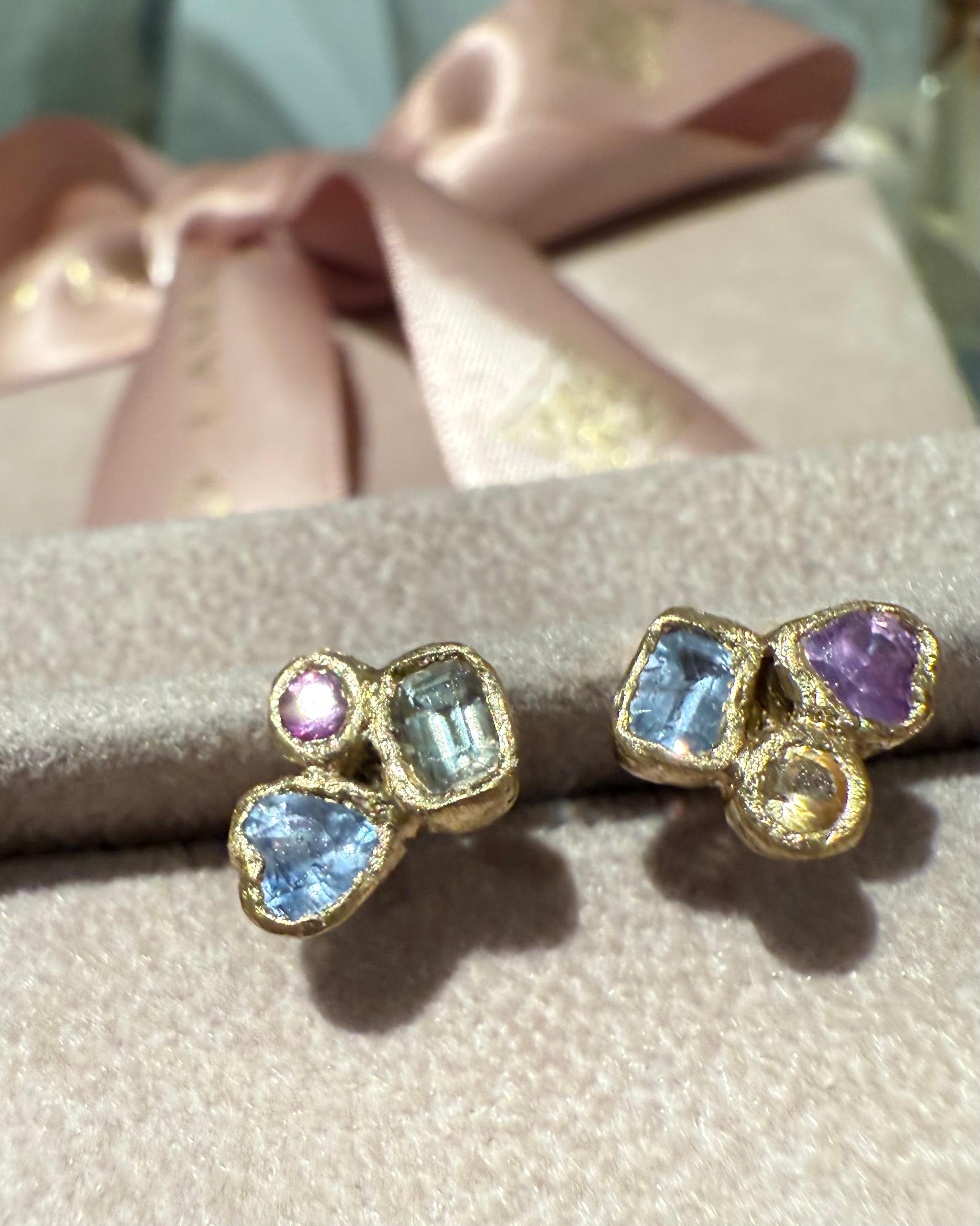 Heart Cut Leto Lama Puzzle - Abstract Art 18 Ct Gold Geometric Sapphire Love Studs