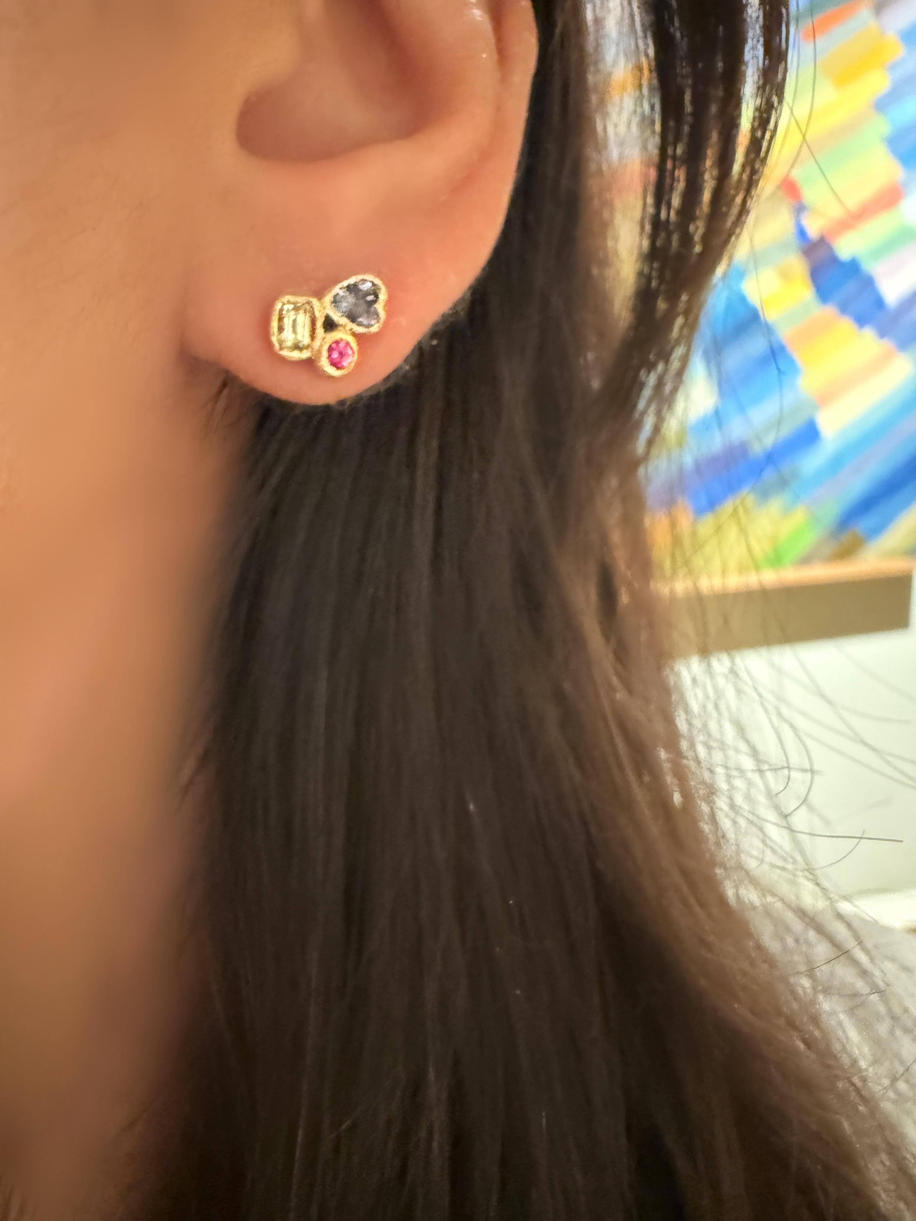 Women's Leto Lama Puzzle - Abstract Art 18 Ct Gold Geometric Sapphire Love Studs