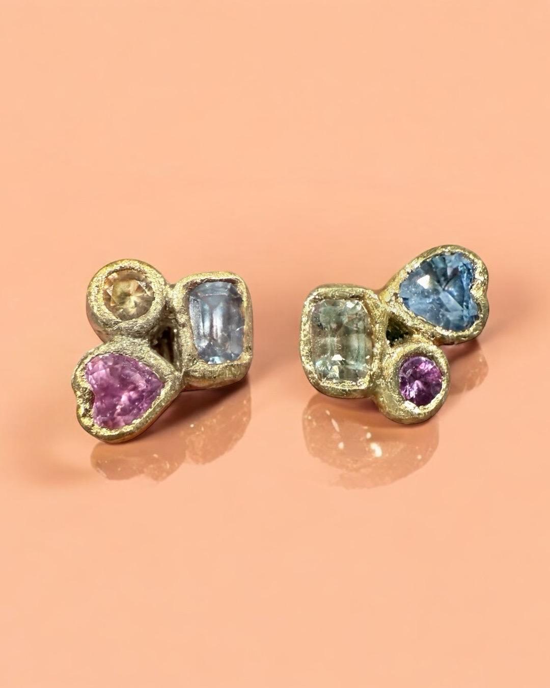 Leto Lama Puzzle - Abstract Art 18 Ct Gold Geometric Sapphire Love Studs 2
