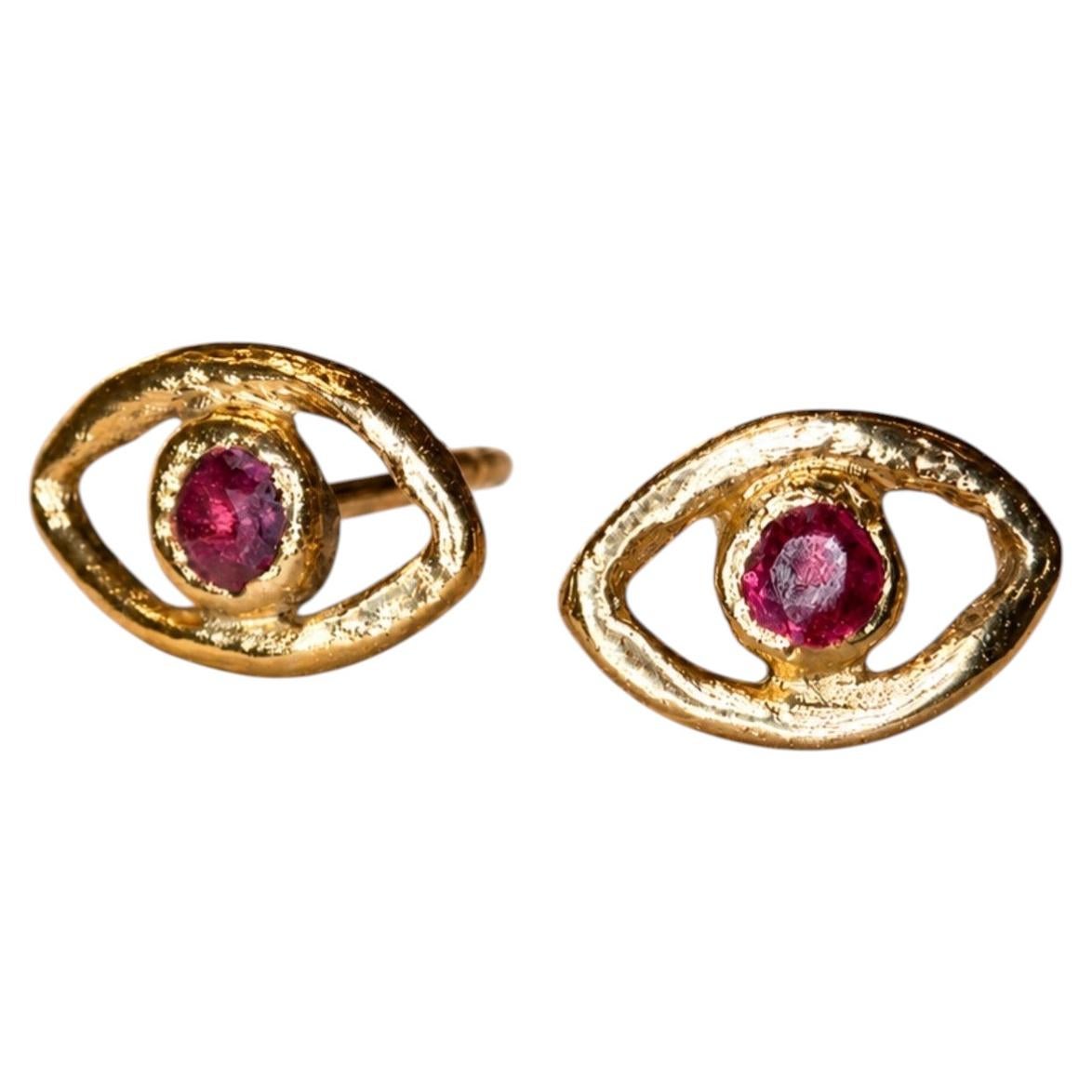 Leto Lama Ruby baby Eye Studs 18 Ct Yellow Gold (Pair) For Sale