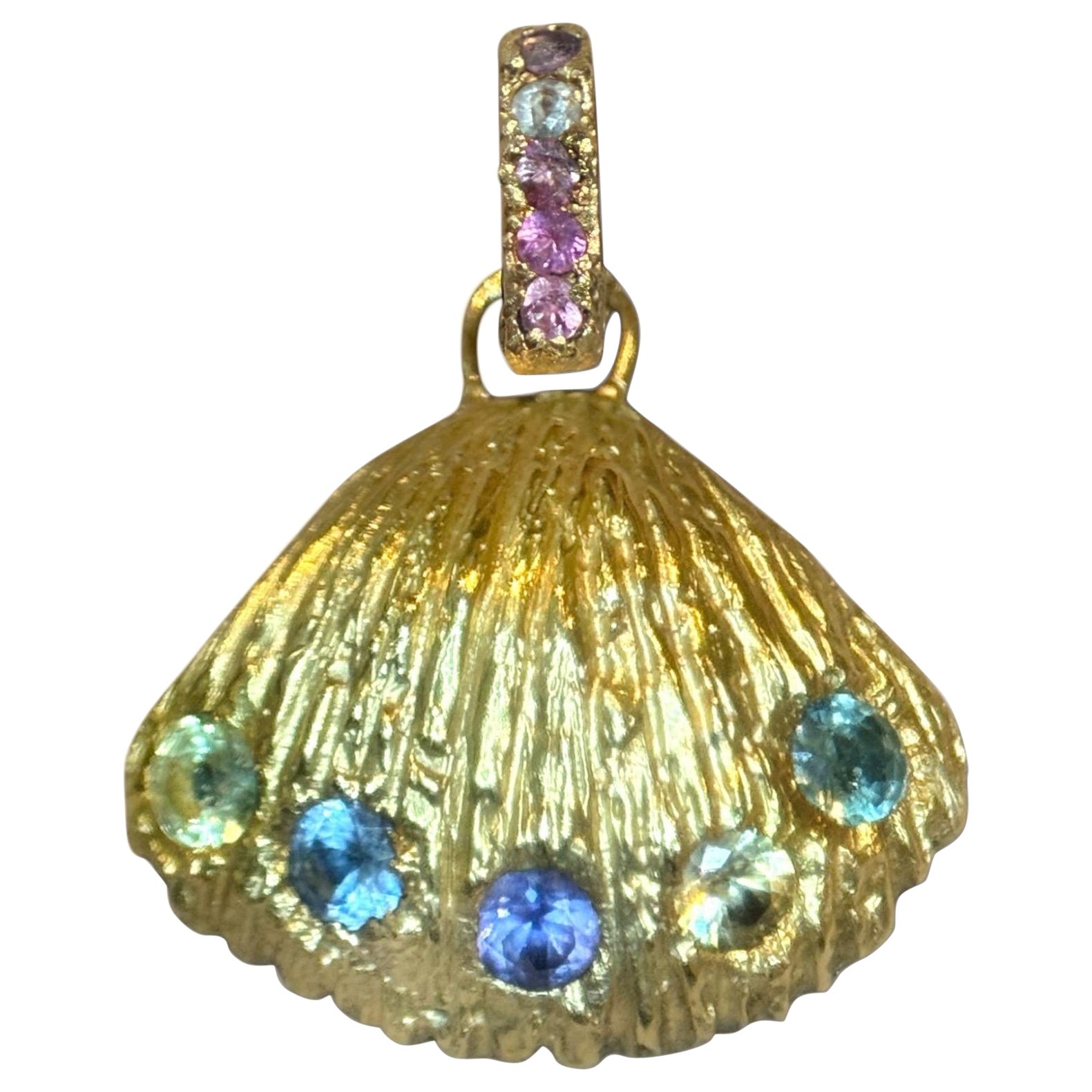 Leto Lama Sea Shell Pendant Necklace with Sapphires 18 Ct Gold Ocean Inspired For Sale