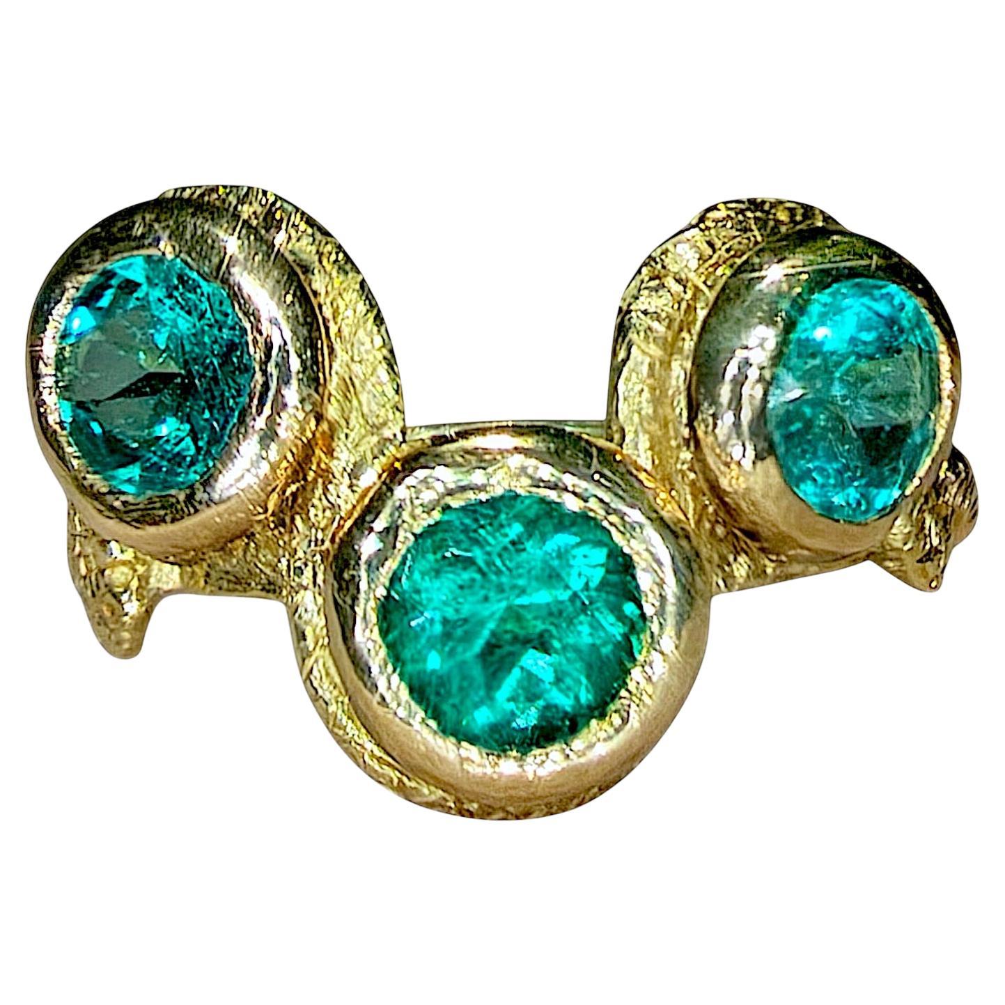 Leto Lama Bague serpent à trois émeraudes  Or 18 ct en vente