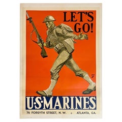 LET'S GO! U.S. MARINES Original Vintage WWII World War Propaganda Poster 1941
