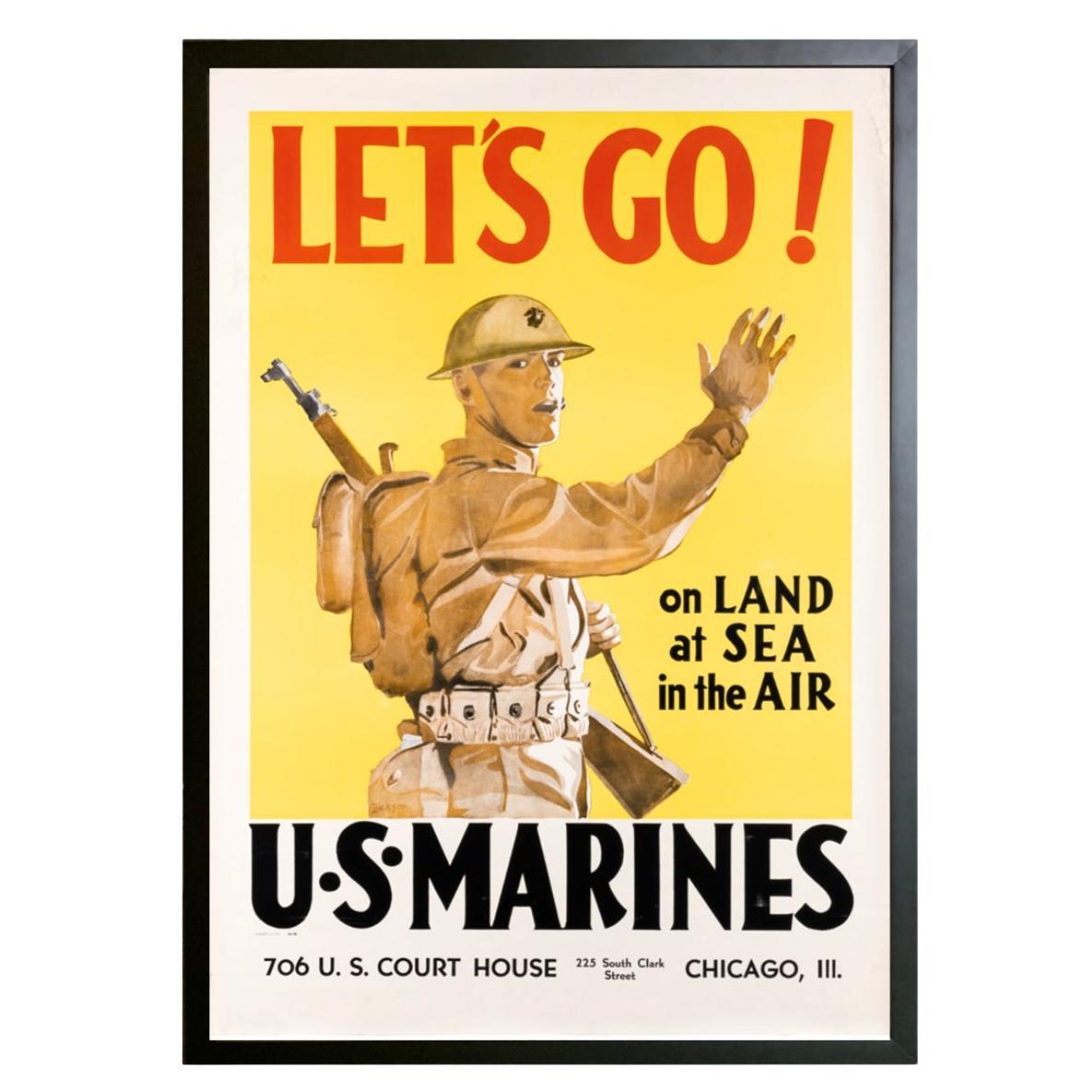 "Let's Go. U.S. Marines" Vintage WWII Recruitment Poster by Dickson, 1941 For Sale
