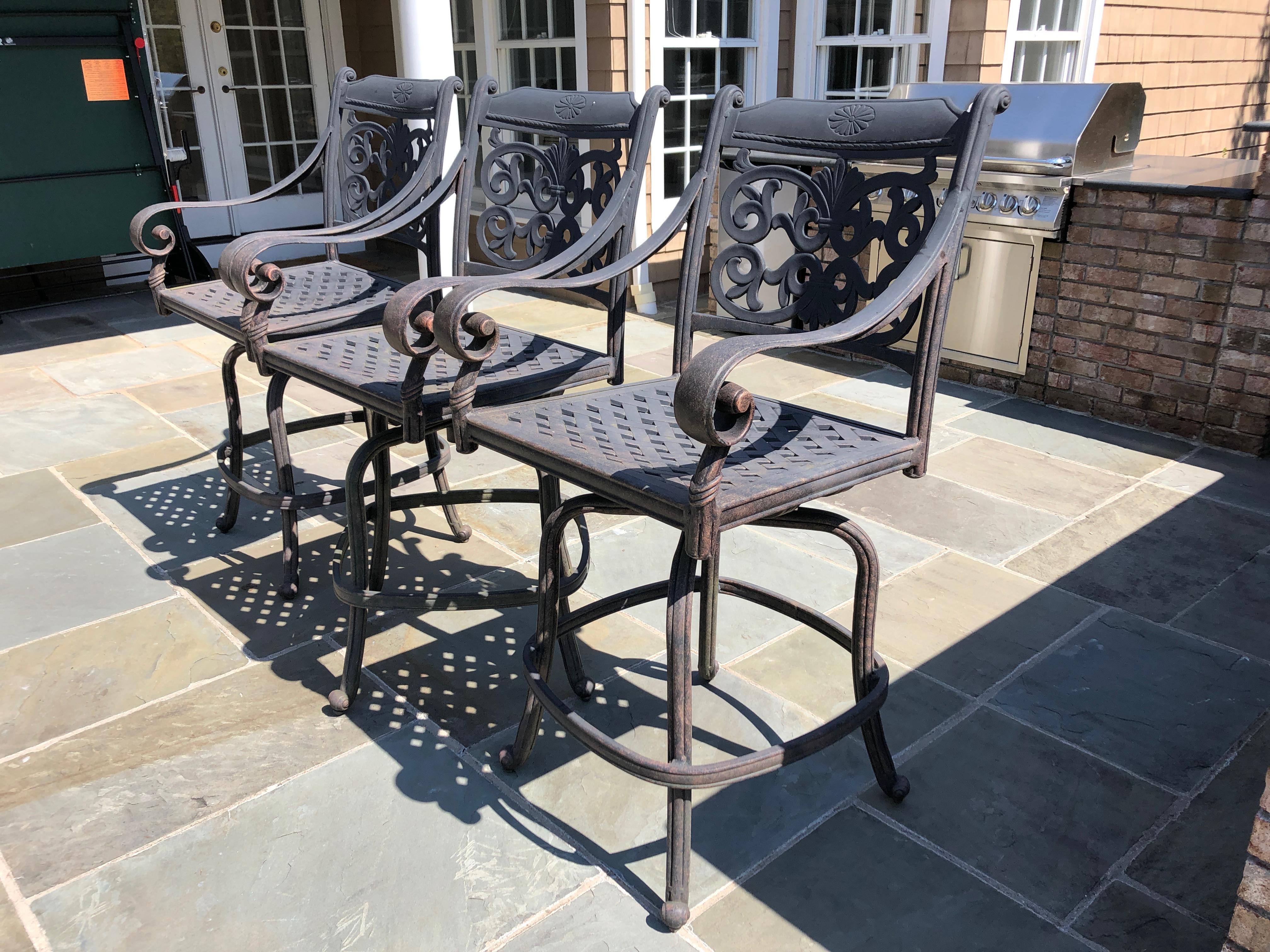 Let's Have a Party Large Cast Aluminum Patio Dining Table and 6 Armchairs 9