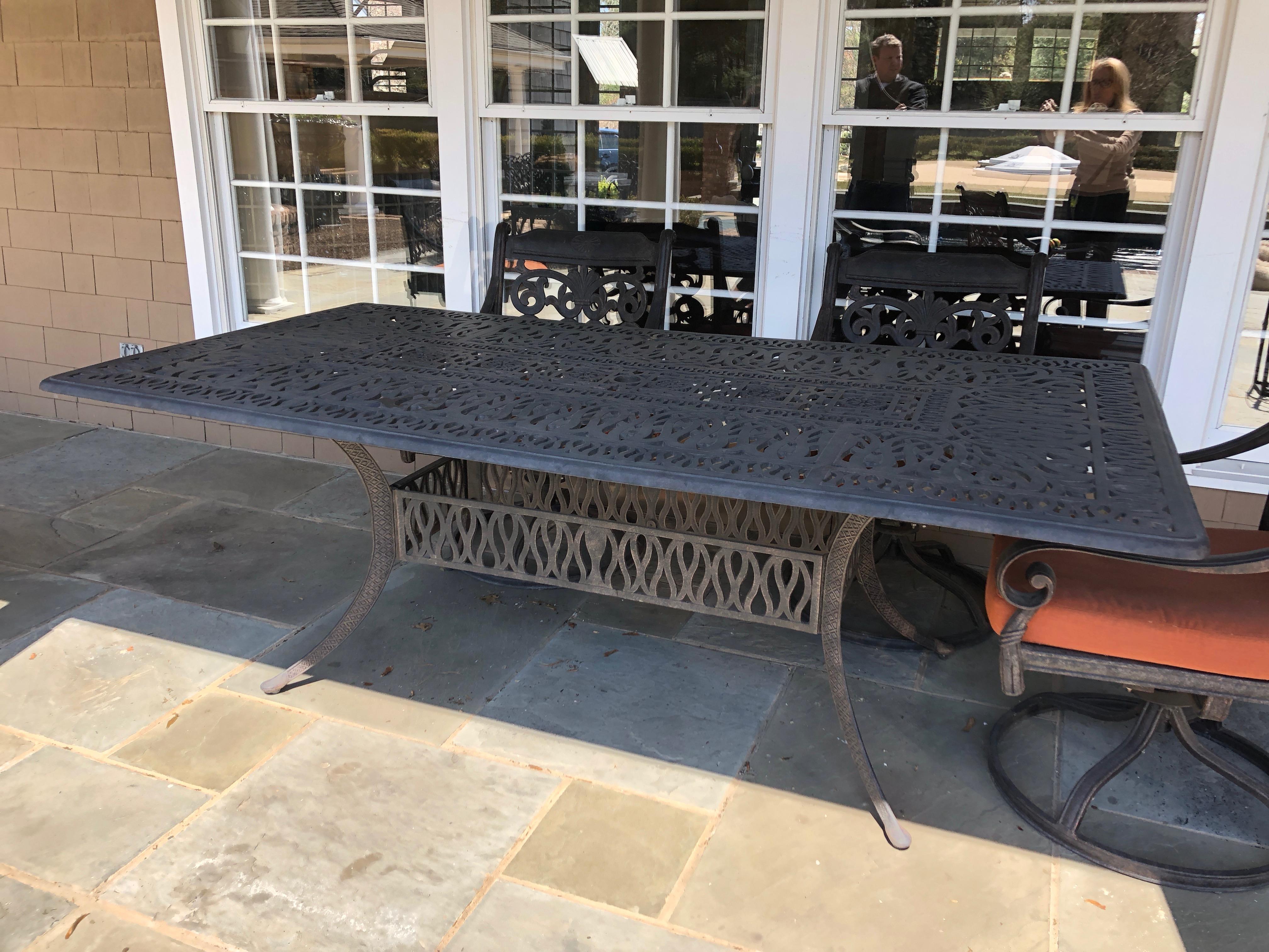 Let's Have a Party Large Cast Aluminum Patio Dining Table and 6 Armchairs 4