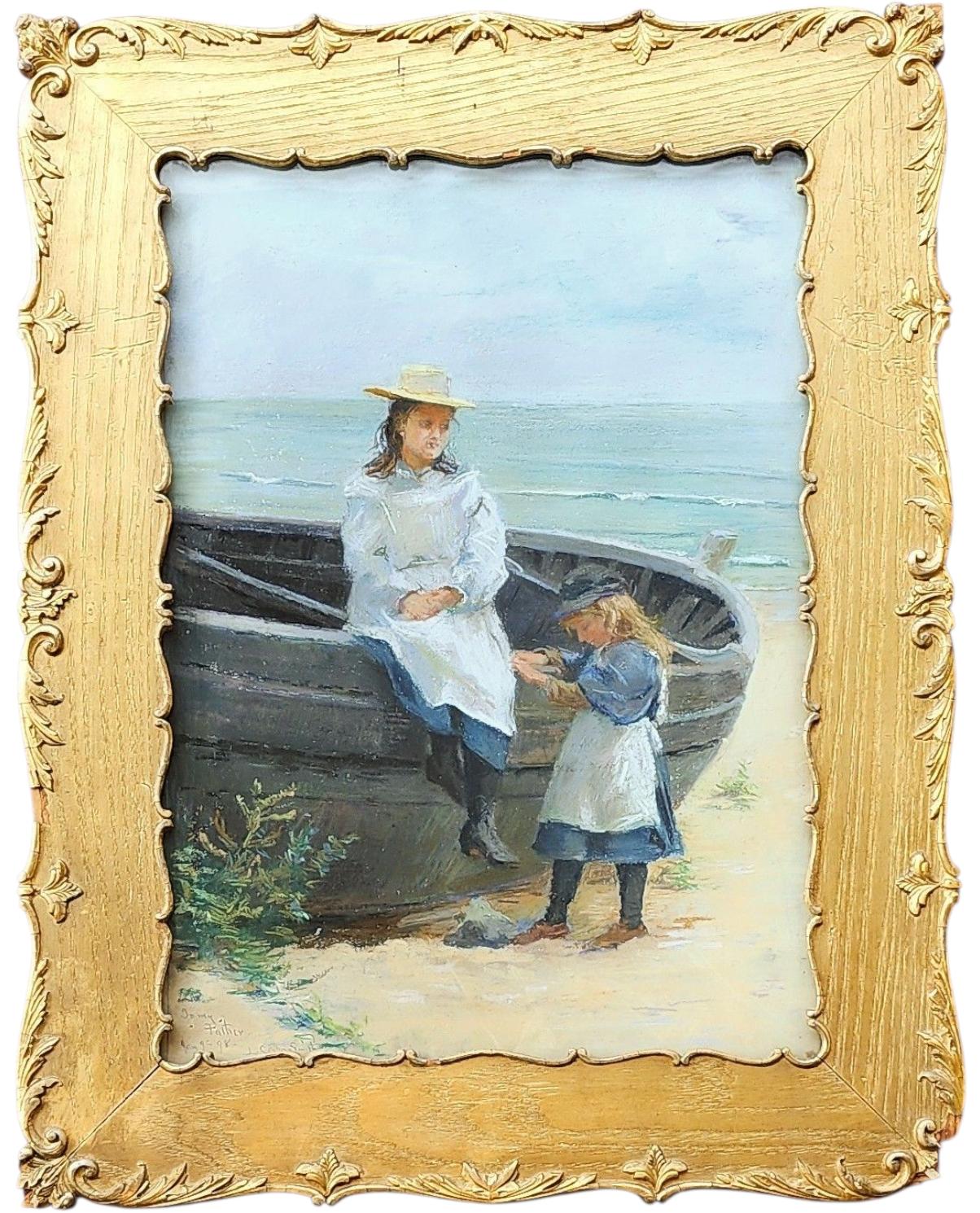 Ausruhen am Ufer, Mutter und Kind, Detroit Künstler – Art von Letta Crapo Smith