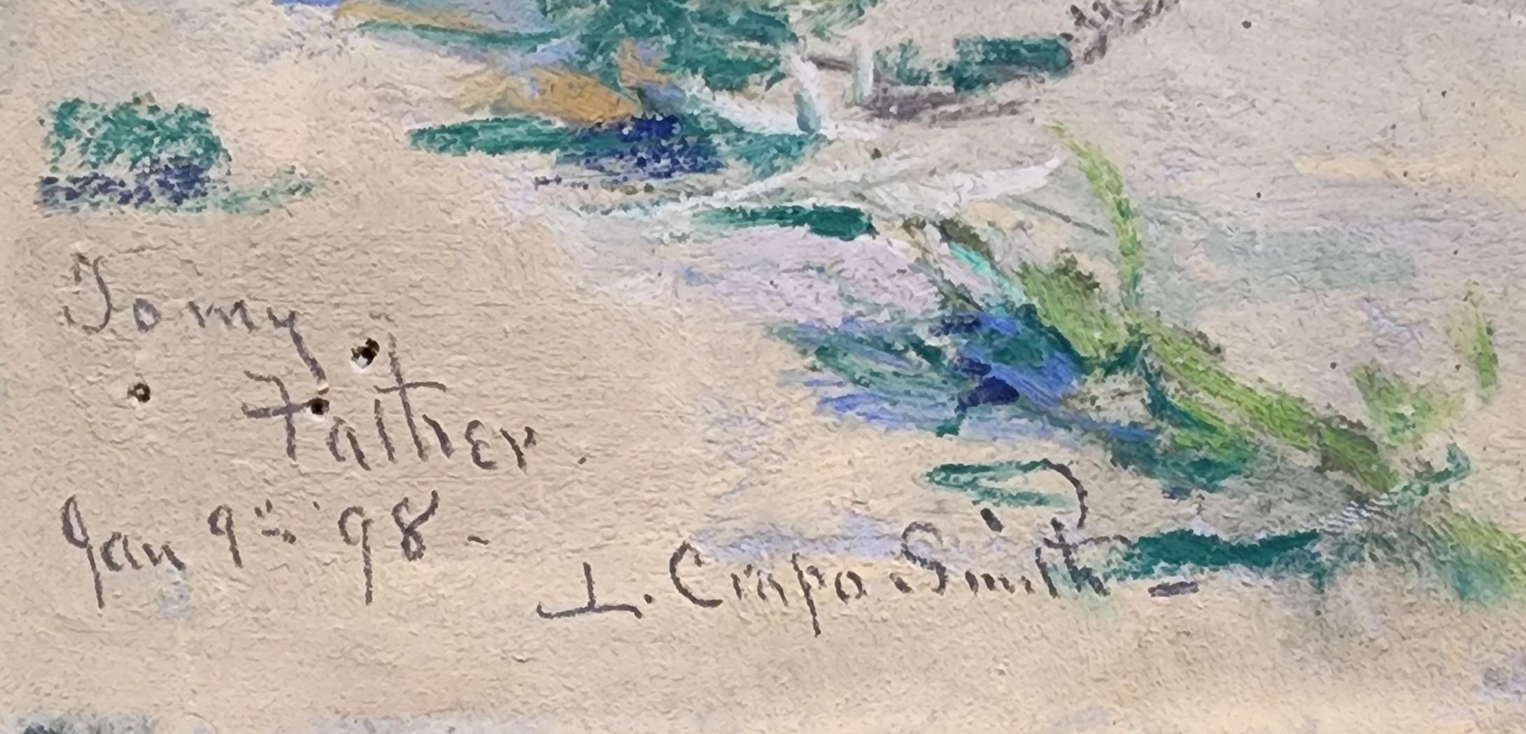 Ausruhen am Ufer, Mutter und Kind, Detroit Künstler (Beige), Landscape Art, von Letta Crapo Smith