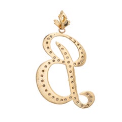 Letter B Diamond Pendant Large Cursive Initial 14 Karat Gold Estate Jewelry