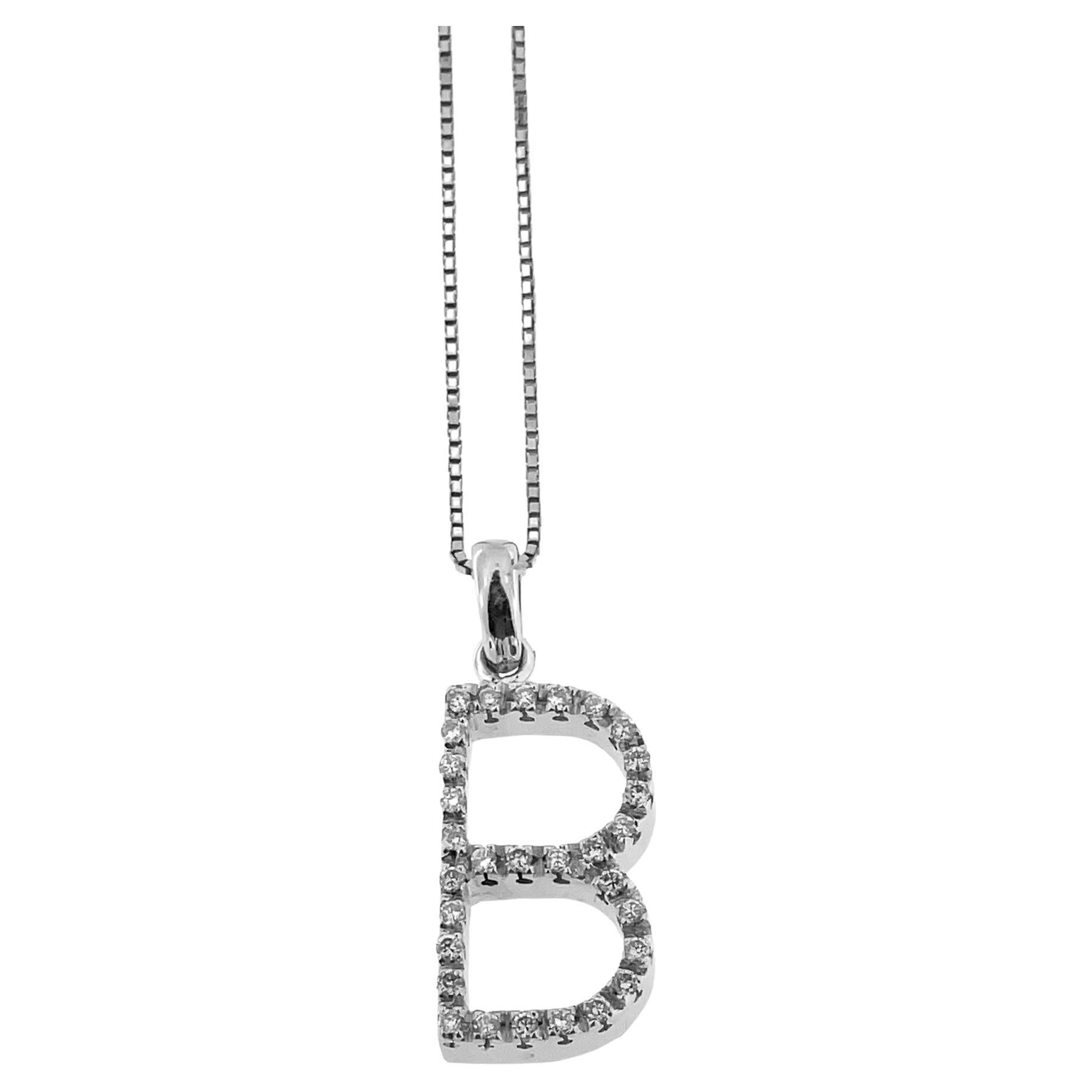 Letter "B" Pendant Necklace White Gold and Diamonds For Sale