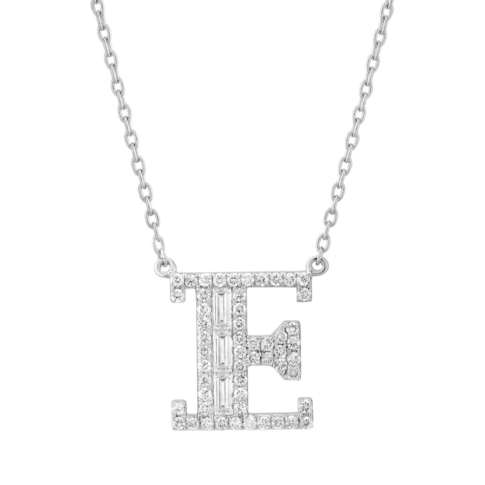 baguette diamond initial letter necklace