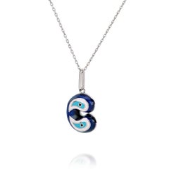 Buchstabe C Initial Evil Eye ID 14K Weißgold Handgefertigte Emaille-Charm-Halskette