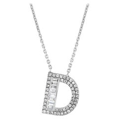 Letter D Baguette Diamond Necklace 14K Solid White Gold, Valentine
s Day Gift