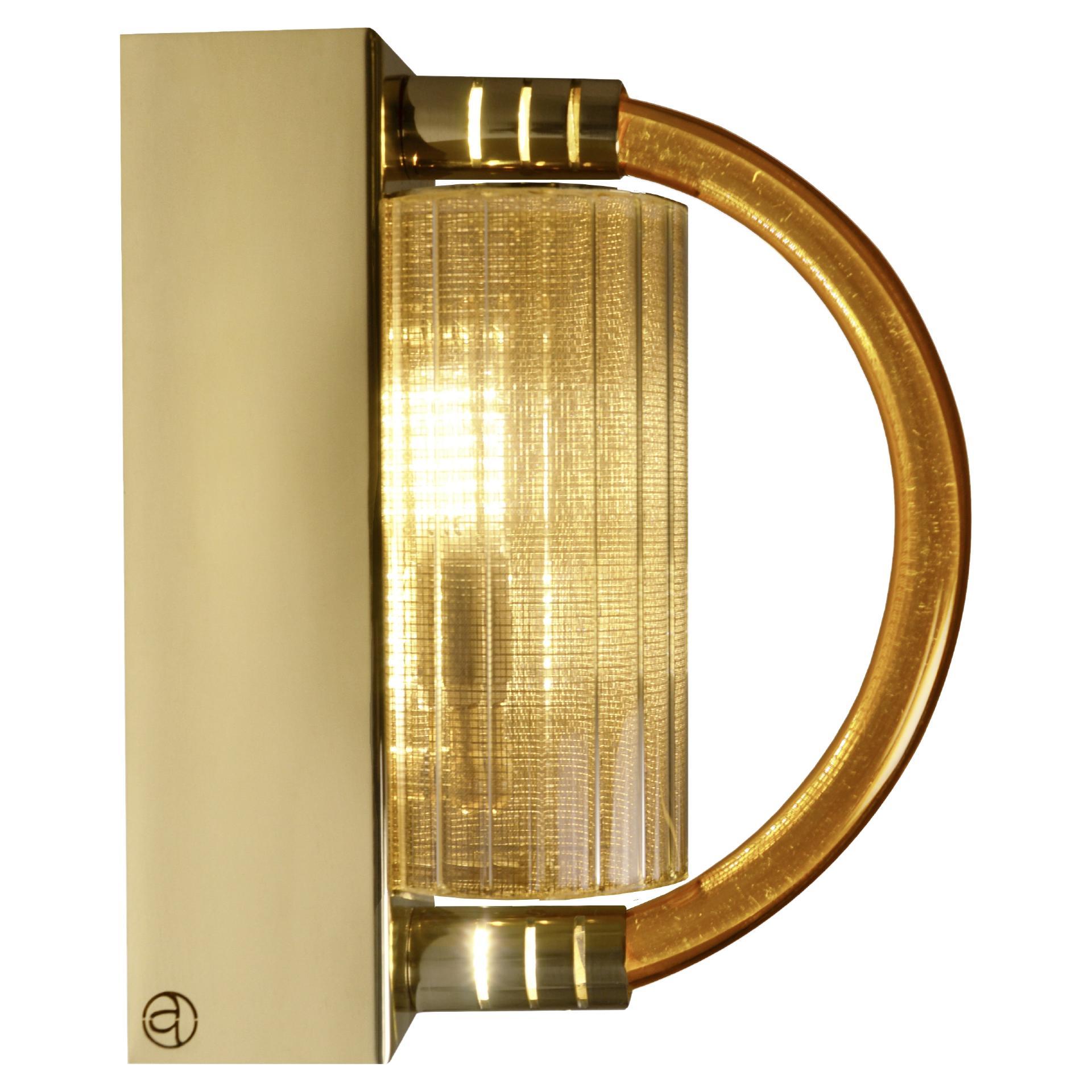 Letter D, brass and blown glass wall lamp by Angela Ardisson For Sale
