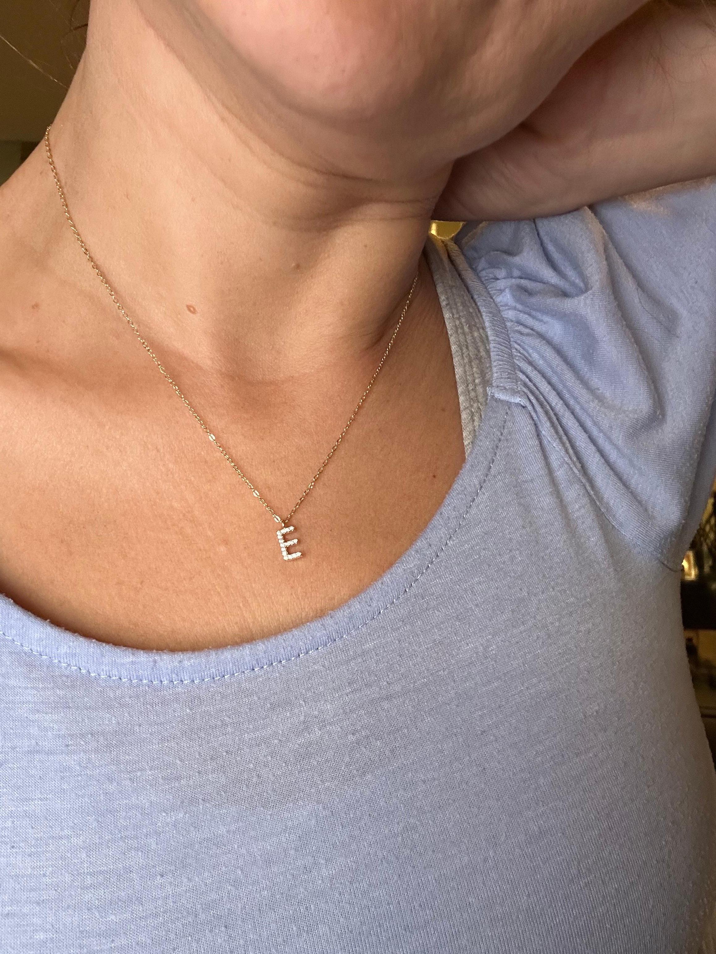Women's or Men's Letter E pendant necklace 18KT yellow gold natural VS diamonds pendant 0.50ct For Sale