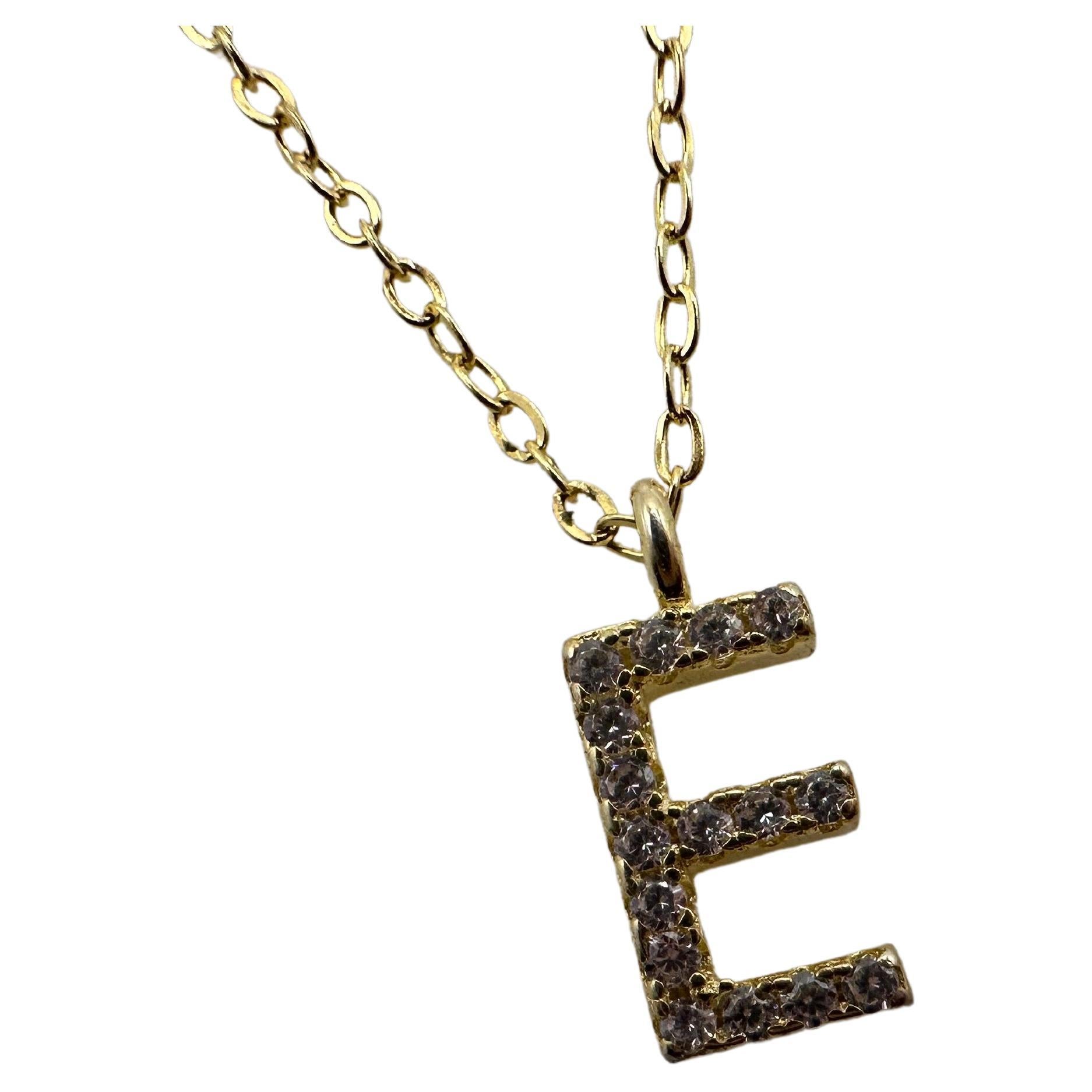 Letter E pendant necklace 18KT yellow gold natural VS diamonds pendant 0.50ct For Sale