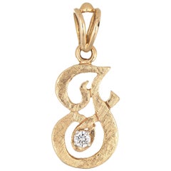 Letter F Diamond Pendant Vintage 14 Karat Gold Florentine Finish Old Cursive