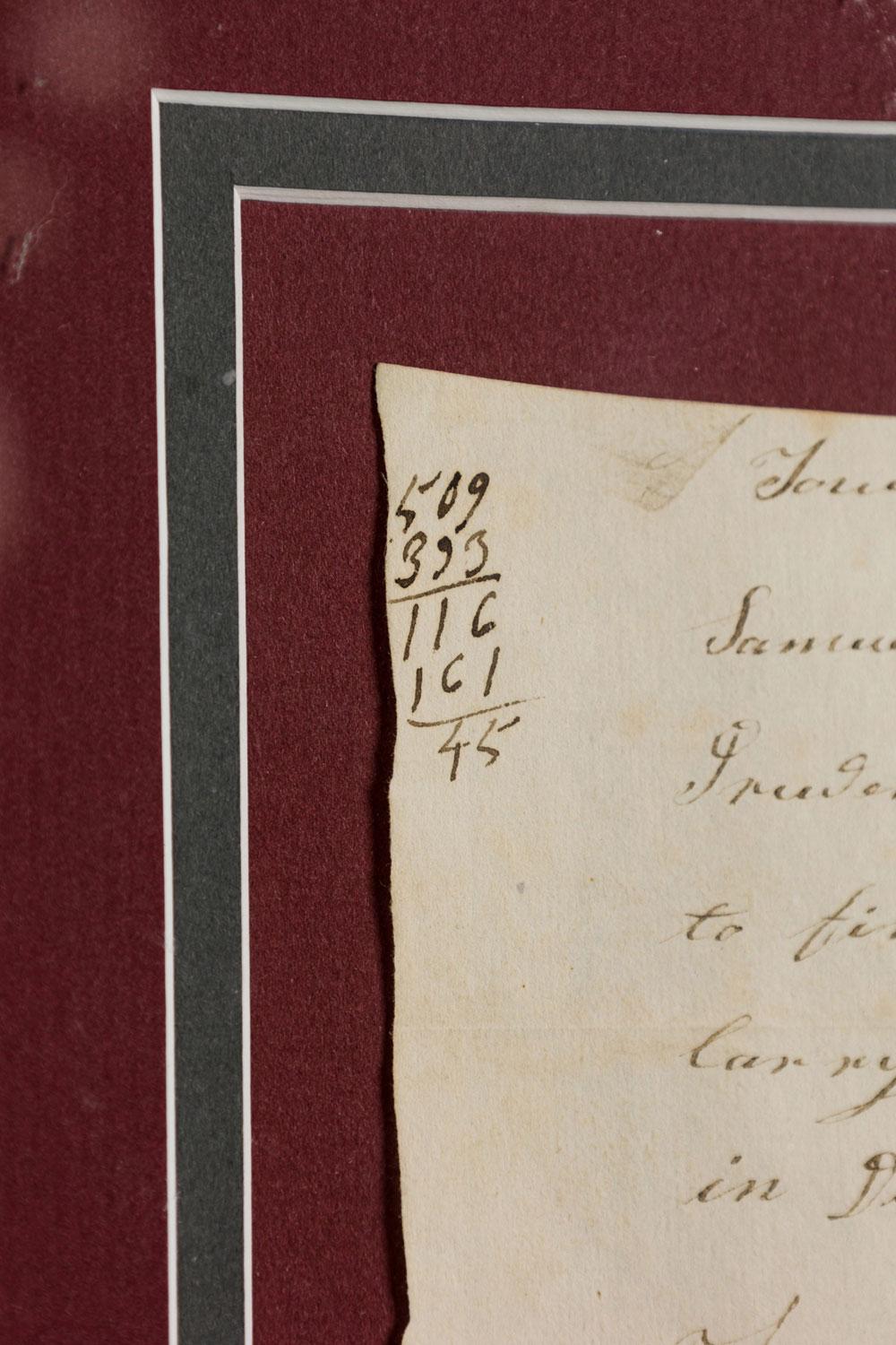 XIXe siècle Letter Fragment and Antique Coins in Burgundy Matting and a Gilt Frame en vente