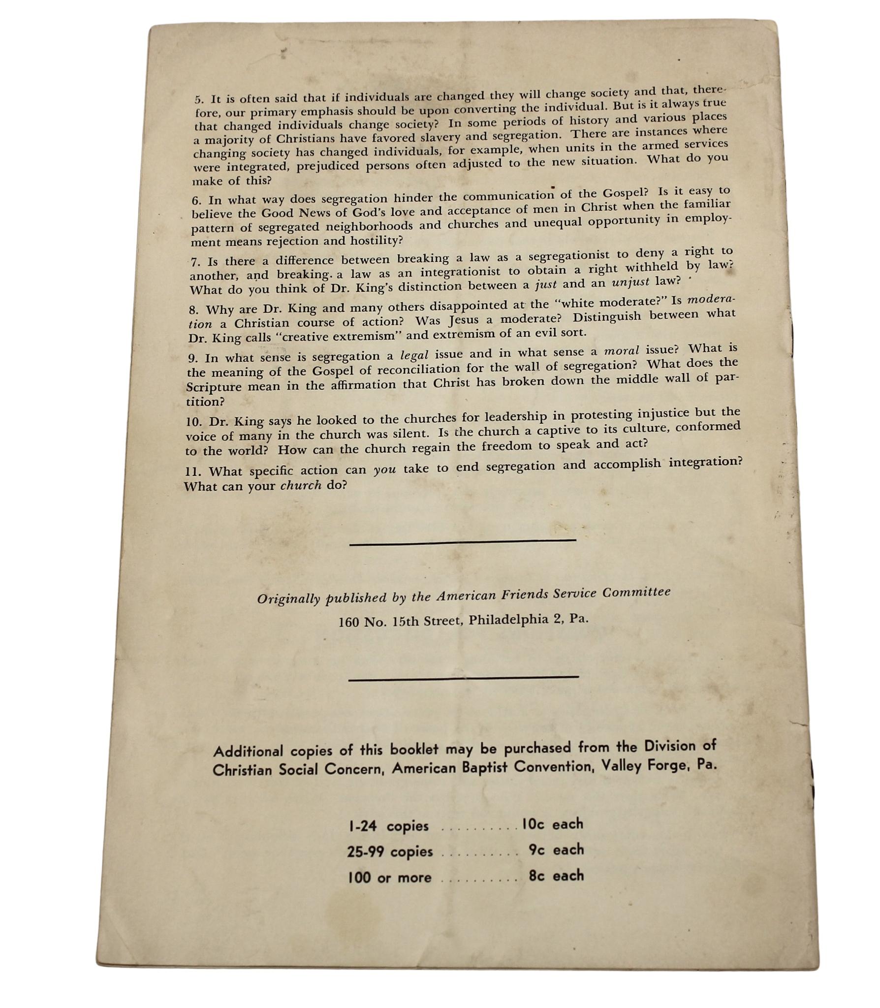 Milieu du XXe siècle Letter From Birmingham City Jail par Martin Luther King Jr., Pamphlet imprimé en vente