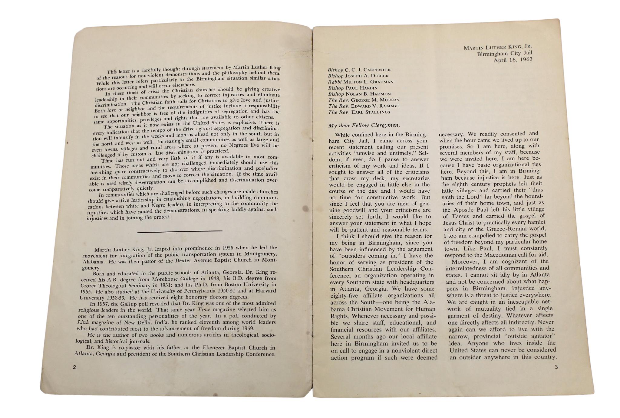 Cuir Letter From Birmingham City Jail par Martin Luther King Jr., Pamphlet imprimé en vente