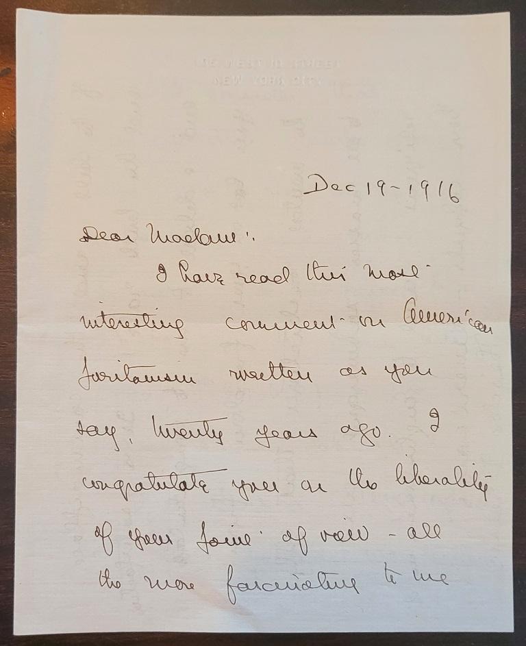 PRESENTATION D'UNE FABULEUSE Lettre originale manuscrite de Theodore Dreiser datée du 19 décembre 1916 à Eliza Calvert Hall.

La lettre est entièrement écrite à la main à la plume et signée par le célèbre auteur, Theodore Dreiser. Elle se compose