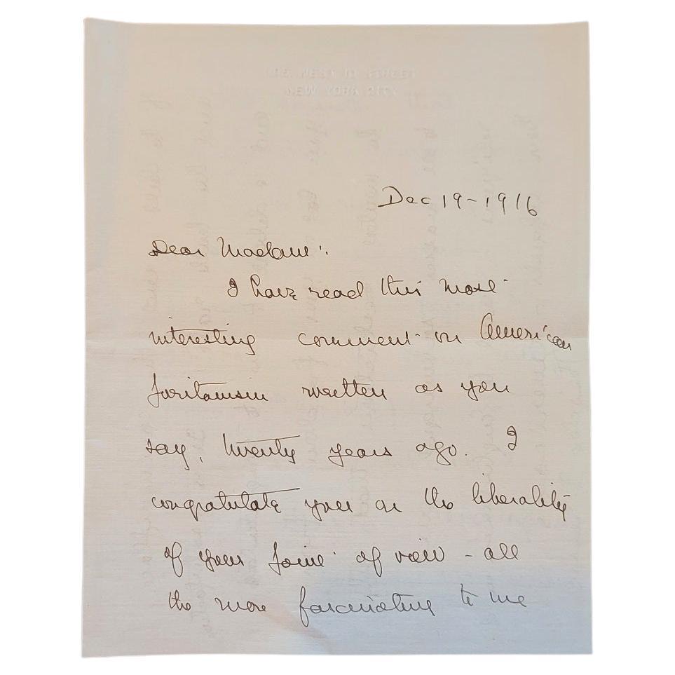 Lettre de Theodore Dreiser datée du 19 décembre 1916 à Eliza Calvert Hall en vente
