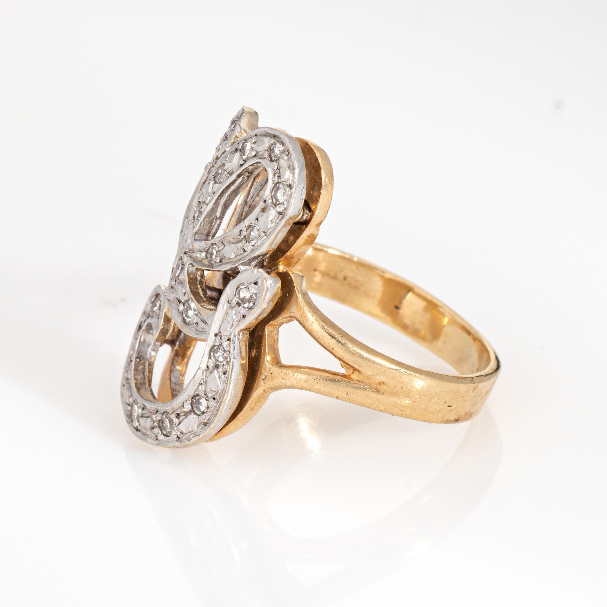 Buchstabe G Diamond Initial Ring Vintage 14k Gelbgold Sz 3,75 Estate Jewelry (Rundschliff) im Angebot