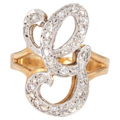 Letter G Diamond Initial Ring Vintage 14k Yellow Gold Sz 3.75 Estate Jewelry