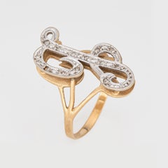 Letter G Diamond Initial Ring Vintage 14k Yellow Gold Sz 9.5 Estate Jewelry