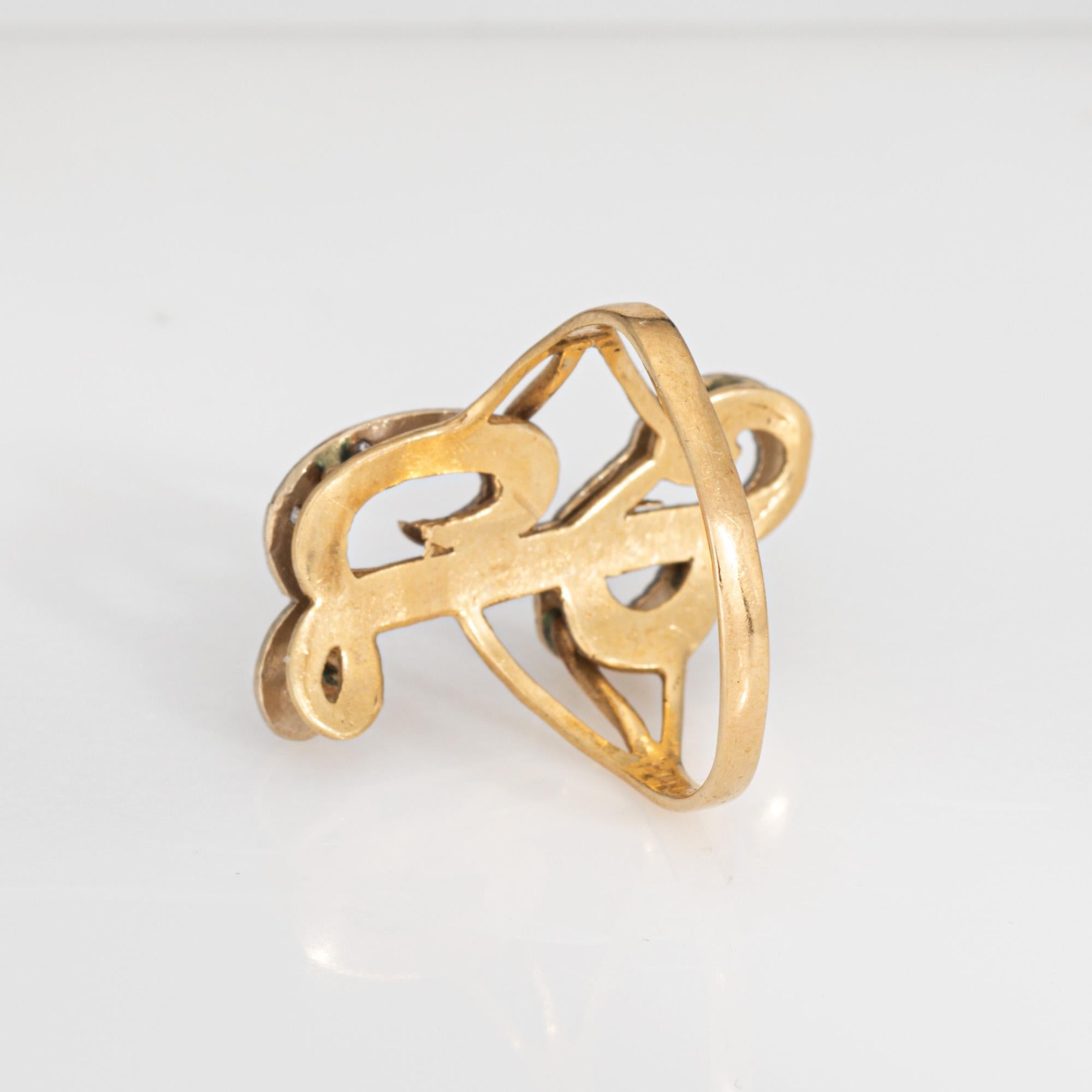 Letter G Diamond Initial Ring Vintage 14k Yellow Gold Sz 9.5 Estate Jewelry In Good Condition For Sale In Torrance, CA