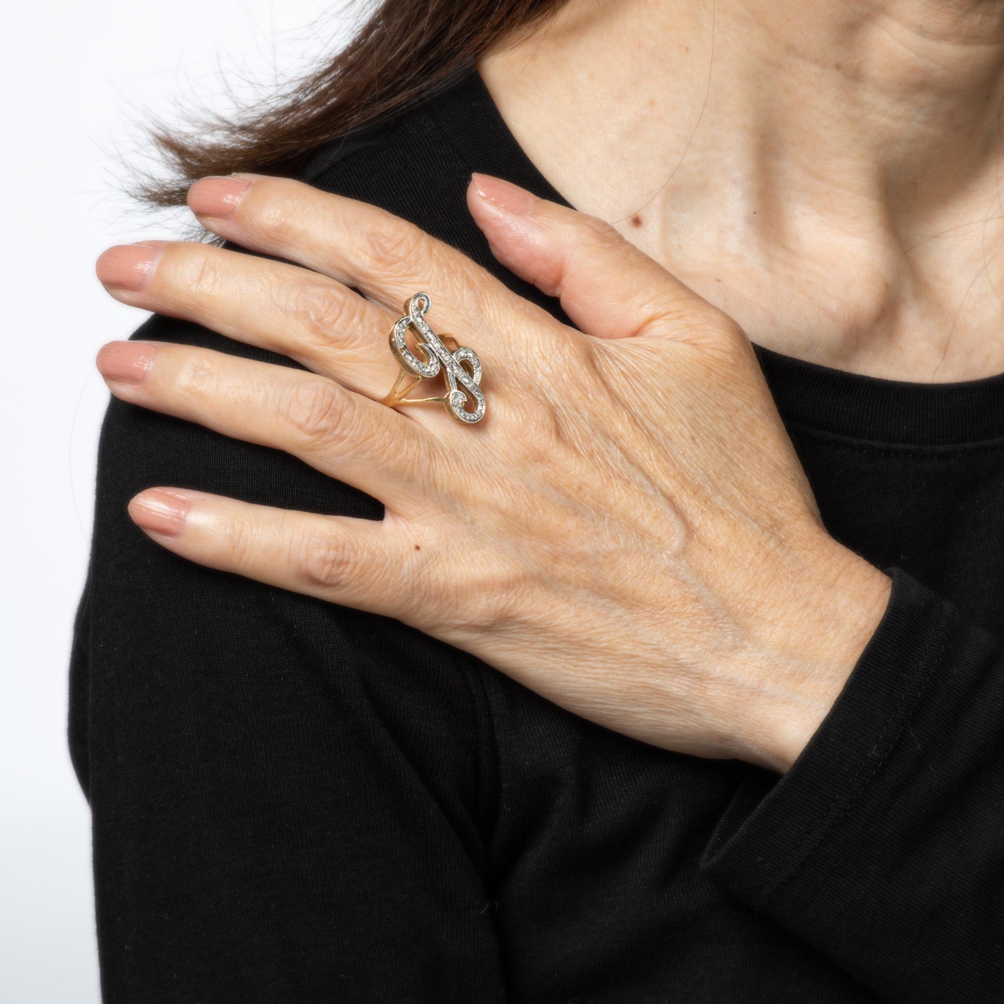 Women's Letter G Diamond Initial Ring Vintage 14k Yellow Gold Sz 9.5 Estate Jewelry For Sale