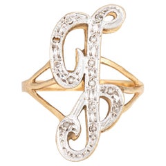 Letter G Diamond Initial Ring Vintage 14k Yellow Gold Sz 9.5 Estate Jewelry