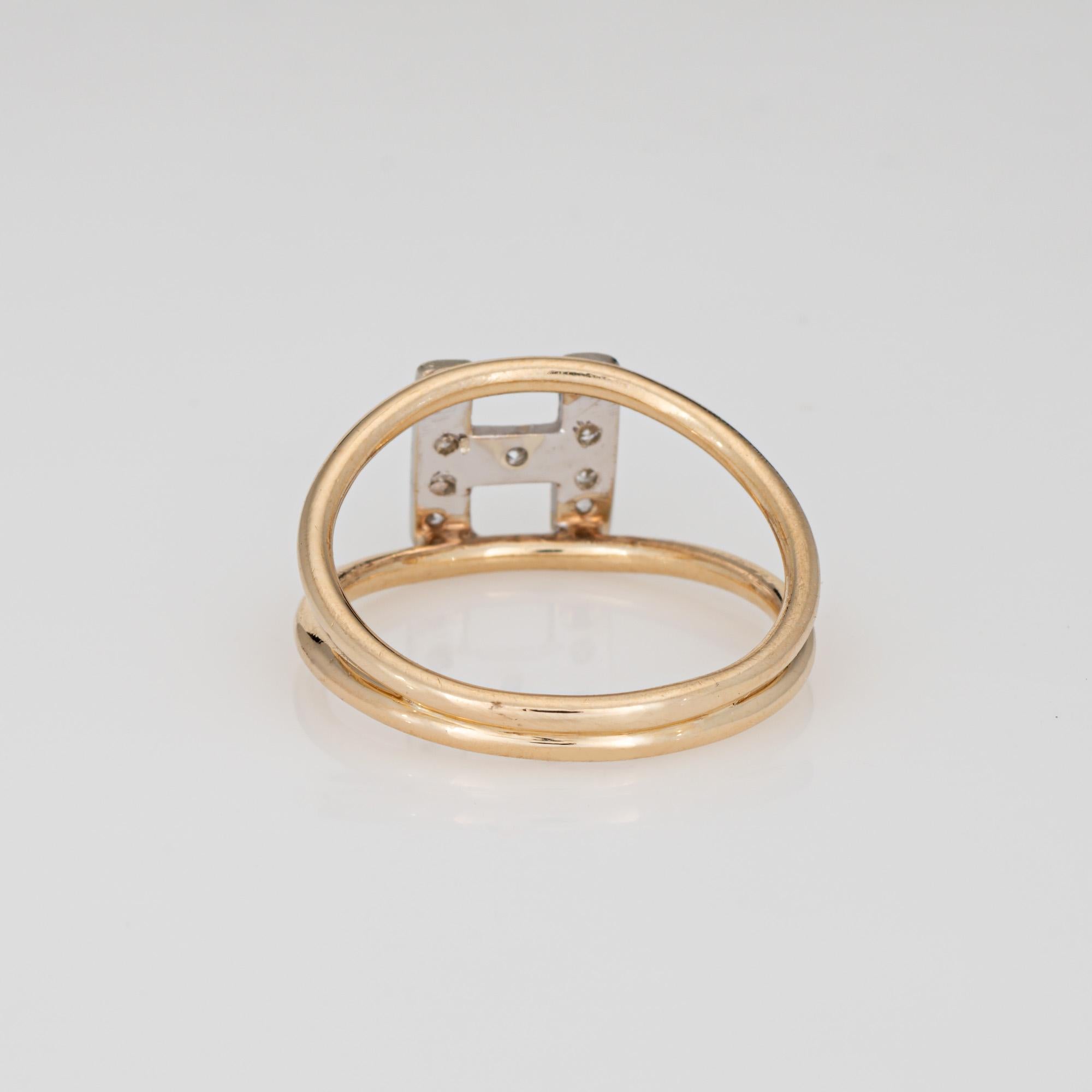 Letter H Diamond Initial Ring Vintage 14k Yellow Gold Sz 6.75 Estate Jewelry In Good Condition In Torrance, CA