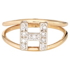 Letter H Diamond Initial Ring Vintage 14k Yellow Gold Sz 6.75 Estate Jewelry