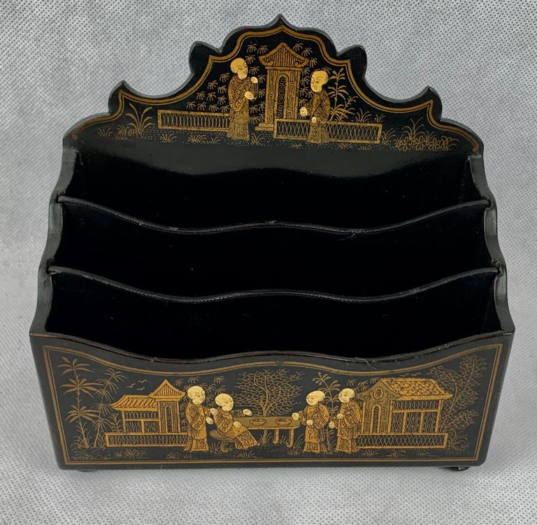 Letter HolderBlack Lacquer on Papier Mâché with Gilt Chinoiserie