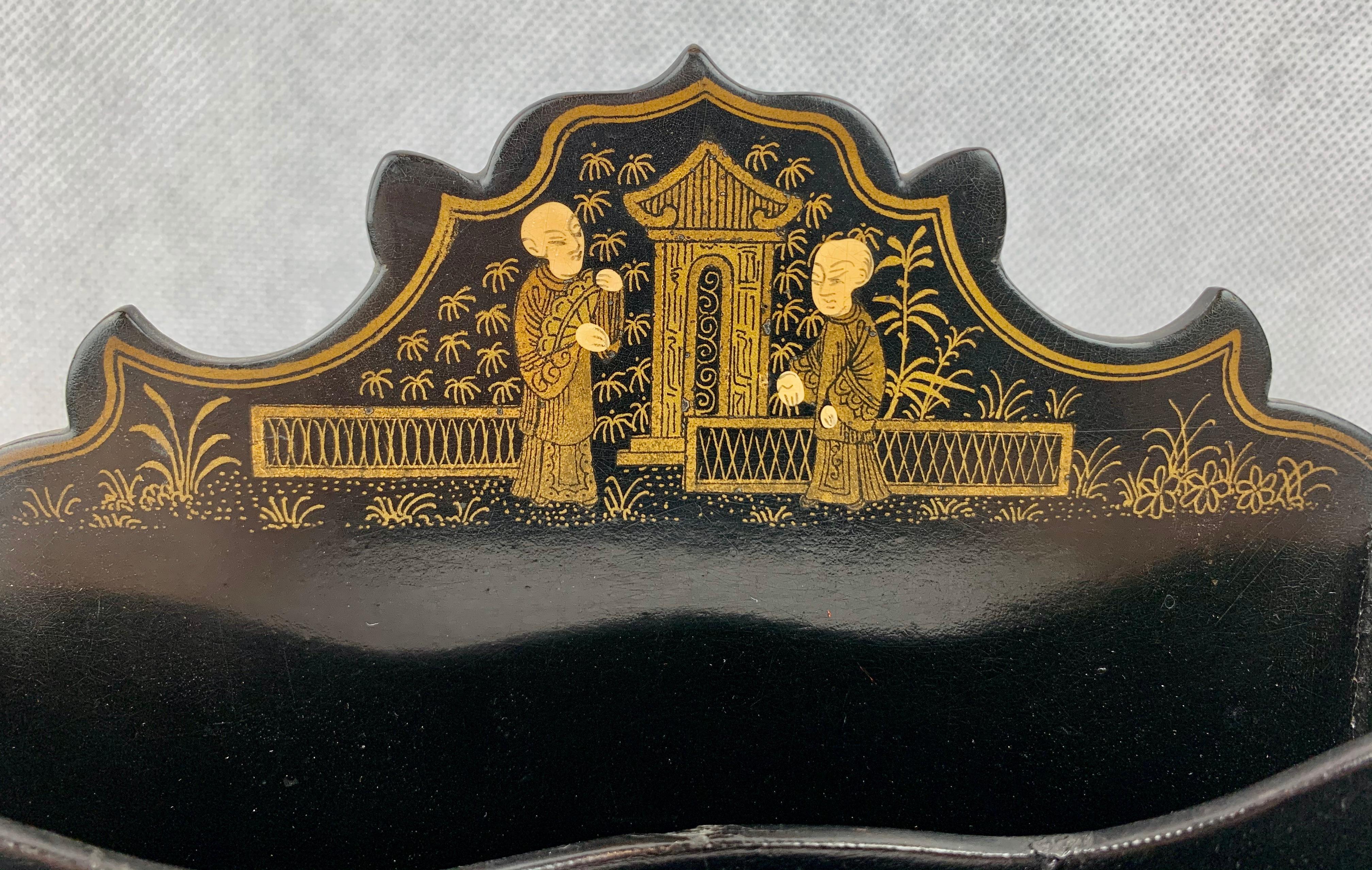Mid-19th Century Letter Holder-Black Lacquer on Papier Mâché with Gilt Chinoiserie Scenes