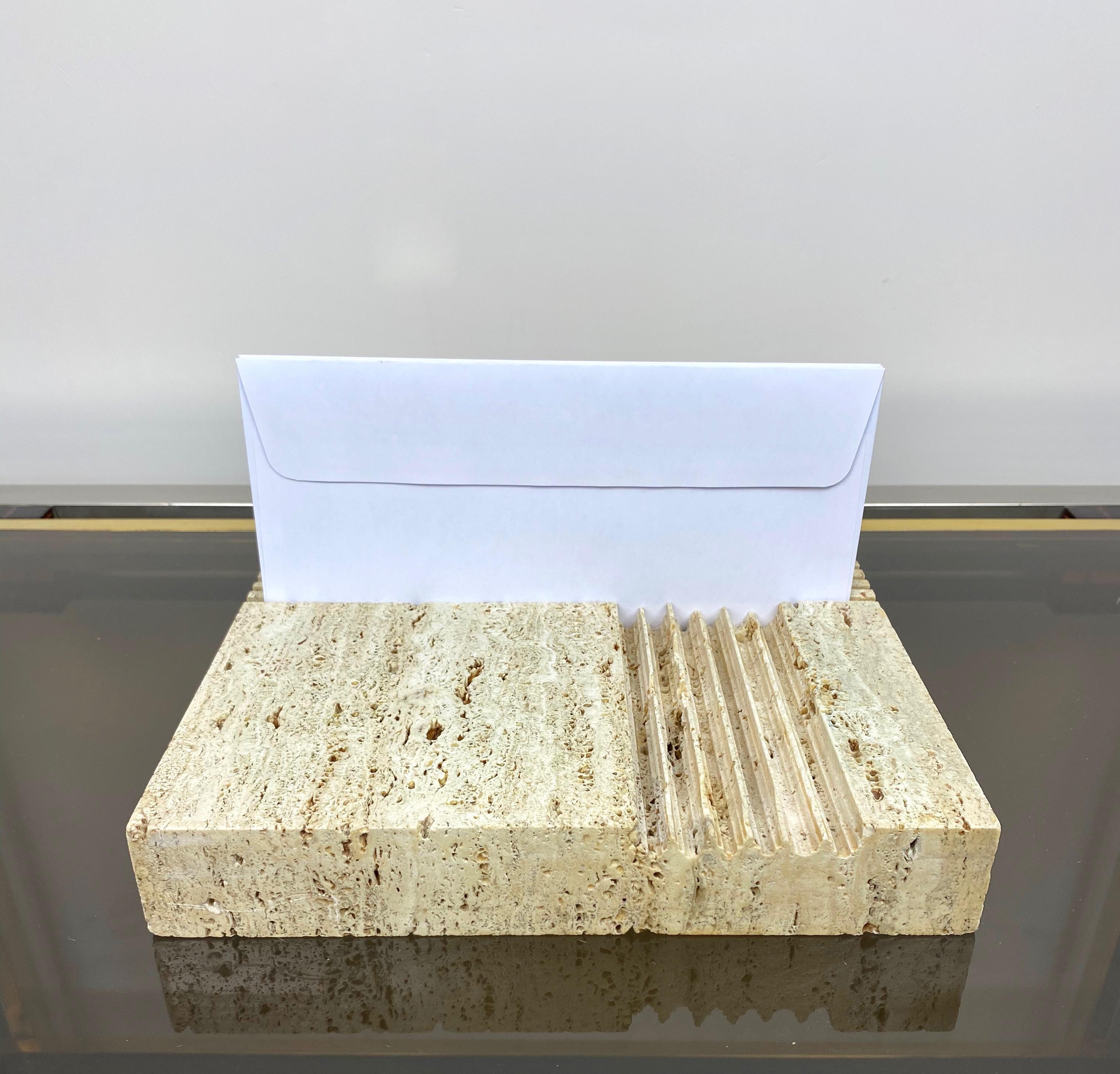 Late 20th Century Letter Holder Paperweight in in Travertine by Fratelli Mannelli, Italy, 1970s For Sale