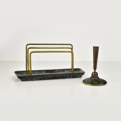 Letter Holder Rack & Pen Stand Verdigris Patinated Bronze Bauhaus Era