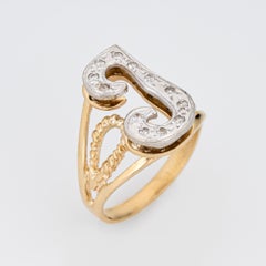 Letter J Diamond Initial Ring Vintage 14k Yellow Gold Estate Fine Jewelry