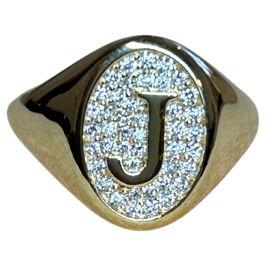 Letra J, Diamantes 0,20ctw, Anillo Signet Oro 18k