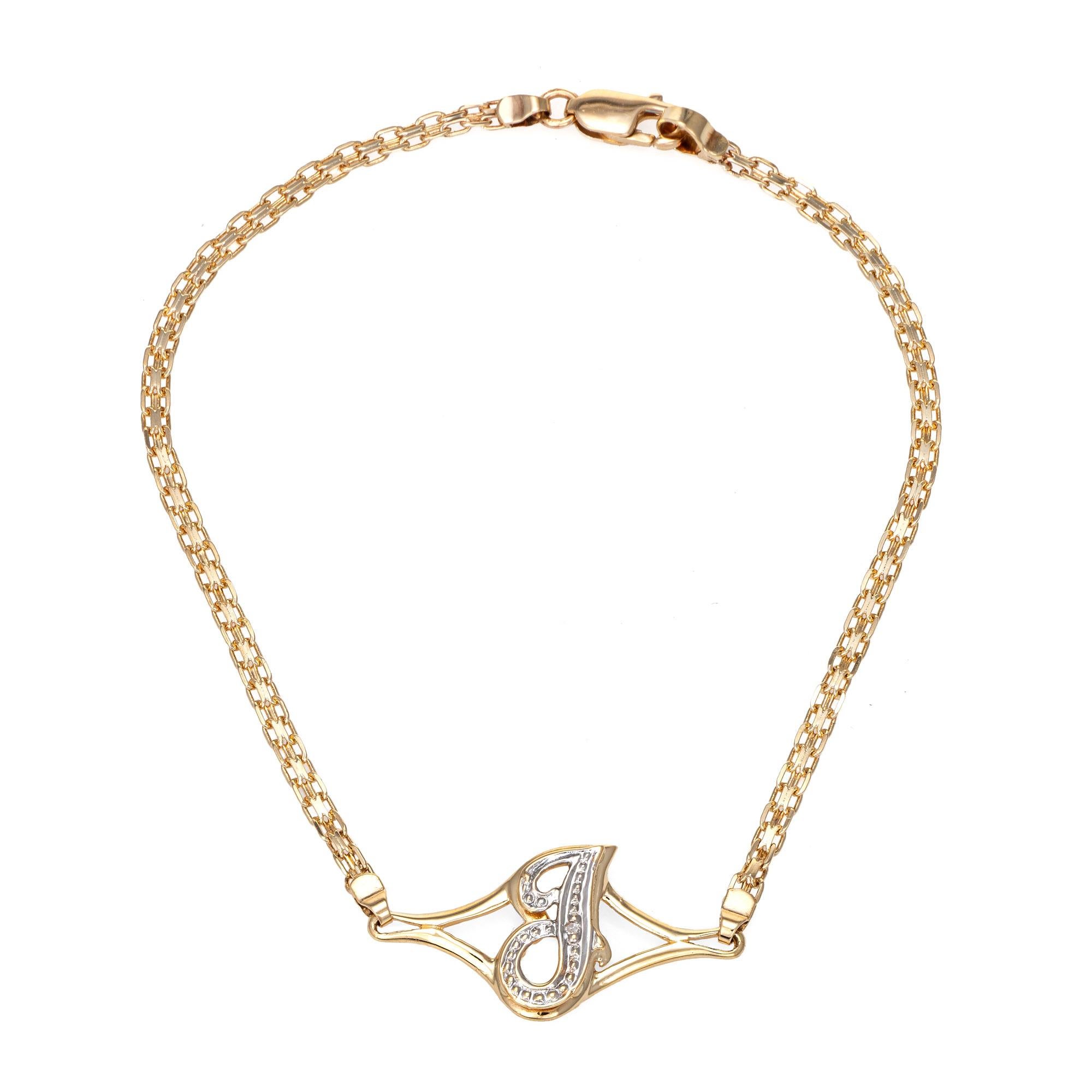 Letter J Initial Bracelet Vintage 14 Karat Yellow Gold Diamond ID Jewelry at 1stDibs gold initial bracelets dainty letter initial bracelet jewelry scottsdale az letter j bracelet