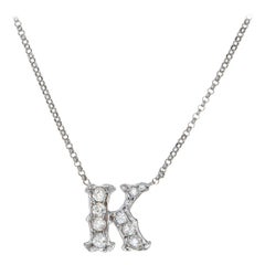 Letter K Diamond Initial Necklace Vintage 14 Karat White Gold Chain Jewelry